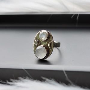 Moon and Star Moonstone Sterling Silver Ring